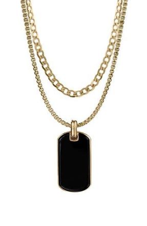 American Exchange Mens Set of 2 Curb Chain & Dog Tag Pendant Necklaces in Black/Gold at Nordstrom Rack