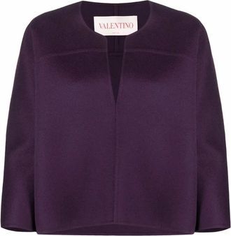 Valentino V-neck Knitwear, female, Purple, XS, V-Neck Cropped-Sleeve Knitted Top