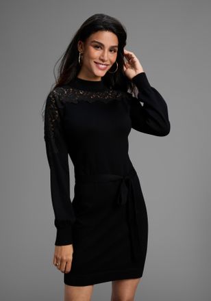 Laura Scott Strickkleid Ohne Taschen in Mini-Länge mit edler Spitze - NEUE KOLLEKTION