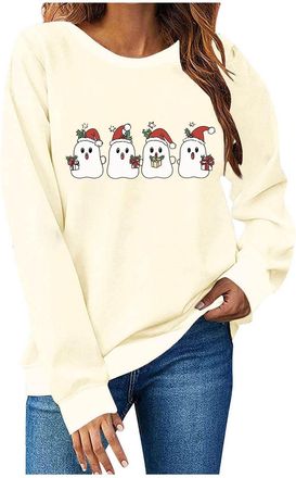 Generic Christmas Jumpers for Women Funny Christmas Jumper Santa Claus Graphic Print Sweatshirts Long Sleeve Tops Snowman Pullover Comfy Casual Sweater Crewne