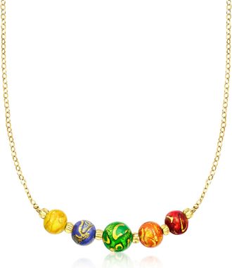 Ross-Simons Italian Rainbow Murano Glass Bead Necklace in 18kt Gold Over Sterling