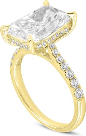 LuvMyJewelry Bayan 14K Yellow Gold Radiant Cut Lab Grown Diamond Hidden Halo Engagement Ring - 5.5 Ct