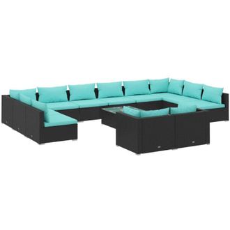 vidaXL Set De Muebles De Jard&iacute;n 13 Pzas Cojines Rat&aacute;n Sint&eacute;tico Negro Vidaxl