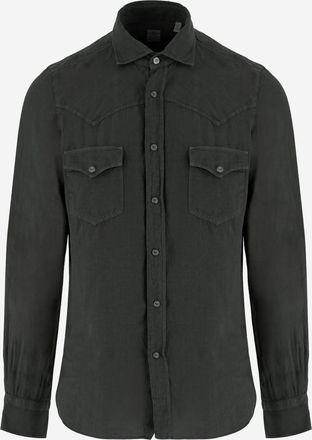 Finamore Mens Shirt Linen Green