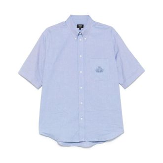 Fendi Short Sleeve Shirts, male, Blue, Size: L Button-Up Shirt with Pocket