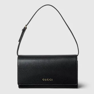 Gucci Mini Pouch With Gucci Lettering, Black, Leather