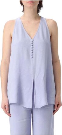 Emporio Armani Stijlvolle Button Front Top en Broek - Dames - Tops zonder mouwen - Paars - M - Tweed - Tops