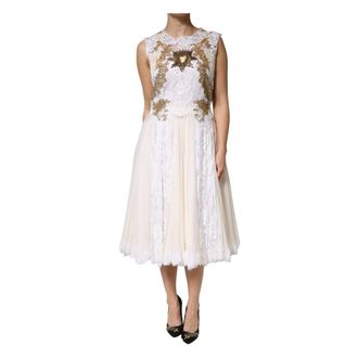 Dolce & Gabbana Lace Silk Embellished Sleeveless Midi Dress - female - Dolce & Gabbana - Midi Dresses - Multicolor - XL - Dresses