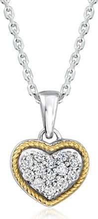 Ross-Simons Pave Diamond Heart Pendant Necklace in Sterling Silver and 14kt Yellow Gold