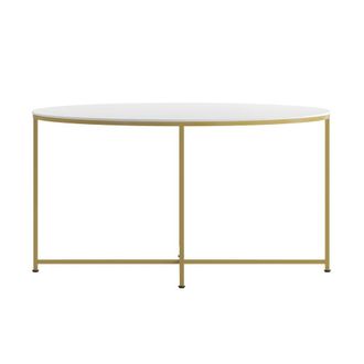 Flash Furniture Coffee Table - White Finish Accent Table with Crisscross Brushed Gold Frame