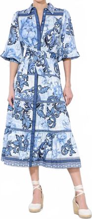 Alice & Olivia Geneva Scroll Symphony Midi Dress In Blue
