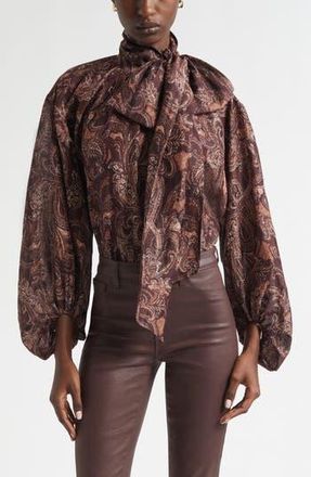 L'agence Rhett Oversize Linen & Silk Top in Brown Etched Paisley at Nordstrom Rack, Size Large