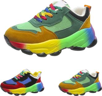 Generic Women Chunky Sneakers Lace-Up Platform Retro Color Blocked Shoes Casual Comfortable Lightweight Wedge Walking Sport Shoes Outdoor Anti-Slip Trainers S