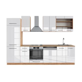 Vicco Mueble De Cocina Fame-line, Blanco Brillo Intenso/roble Dorado, 300 Cm, Et Roble