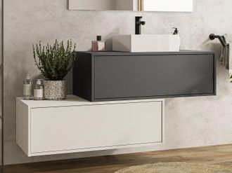 Vente-Unique Mobile per bagno sospeso con lavabo singolo e due cassetti 94 cm Antracite e Bianco - TEANA II