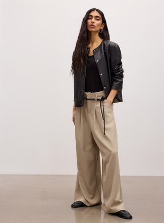 Icone Womens Cord belt pleated waist ultra-wide-leg pant