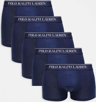 Polo Ralph Lauren Confezione da 5 boxer aderenti color blu navy con fascia in vita con logo