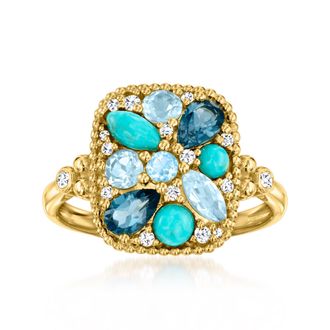 Ross-Simons Turquoise and Multi-Gemstone Ring With. Lab-Grown Diamonds in 18kt Gold Over Sterling