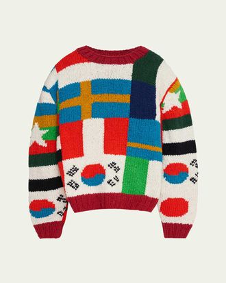 The Elder Statesman Mens Handspun Cotton Multi-Flag Crewneck Sweater