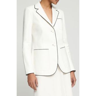 Lafayette 148 New York Glove Piped Lambskin Leather Blazer in White at Nordstrom, Size 12