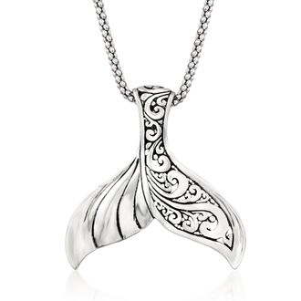 Ross-Simons Sterling Silver Bali-Style Whale Tail Pendant Necklace