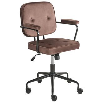 Beliani Silla De Oficina De Terciopelo Patas Negras Giratorio Altura Ajustable Marr&oacute;n Pawnee
