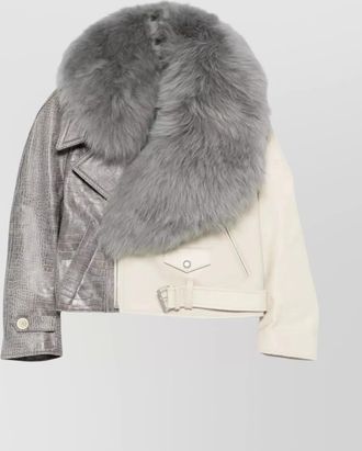 Marni asymmetric croc-embossed jacket buckle detail