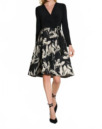 Joseph Ribkoff Floral Jacquard Fit And Flare Dress In Black/off-White