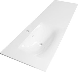 Marcel Breuer Glacier wastafel asymmetrisch - 160x46x2cm - - 1 wasbak - links 1 kraangat- fine stone - hoogglans wit