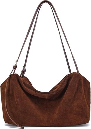 Generic Compatible For Womens Suede Genuine Leather Shoulder Bags Ladies Soft Cowhide Bag Female Design Lazy Commuter Handbag(Coffee)