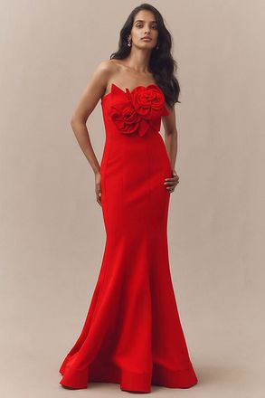 Mac Duggal Floral Strapless Mermaid Gown
