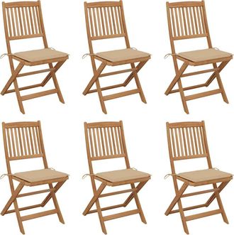 vidaXL Vidaxl - Sillas De Jard&iacute;n Plegables 6 Uds Y Cojines Madera Maciza Acacia