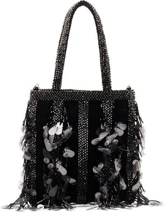 Frances Valentine Gatsby Mini Beaded & Sequin Velvet Tote Bag in Black at Nordstrom
