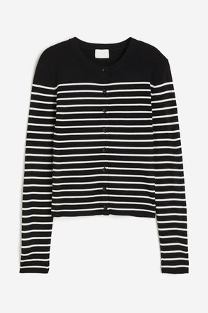 H&M Feinstrick-Cardigan - Schwarz/Weiss Gestreift