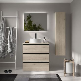 Cygnus Bath Mueble De Ba&ntilde;o Bequia Metal 3c 80cm Natural Lavabo Sobre Encimera Porcelana