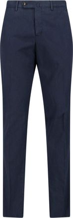 Pantaloni Torino Navy Blue Mid-Rise Straight-Leg Cotton-Blend Formal Pants