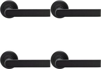 Loops 4x PAIR Flat Rectangular Bar Handle on Round Rose Concealed Fix Matt Black