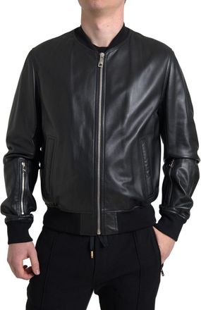 Dolce & Gabbana Black Leather Full Zip Bomber Men Mens Jacket