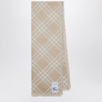 Burberry Beige/Ecru Check Silk And Wool Scarf