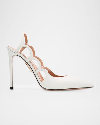 Aquazzura 105mm Endless Love Leather and PVC Slingback Pumps