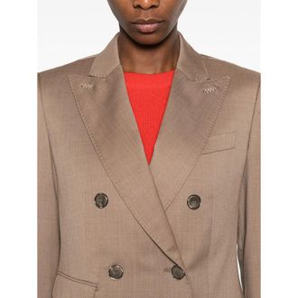 Max Mara Womens Brown Double-Breasted Wool Blazer Blazers Jacket