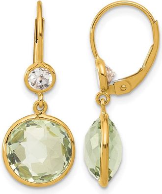 Diamond2Deal 14K Yellow Gold Green Quartz and White Topaz Drop Dangle Earrings