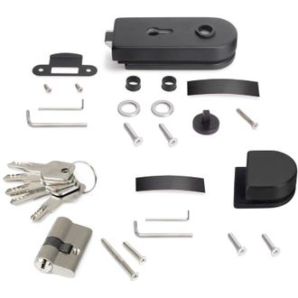 Emuca Kit Cerradura Y Cerradero Para Puerta Doble De Cristal, Puerta Vidrio 8-12mm, Acero Y Aluminio, Pintado Negro - Emuca