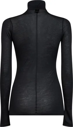 MUGLER Sheer Modal and Silk Turtleneck Top - Black