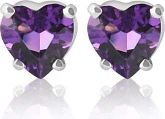 Pompeii3 1ct Heart Shape Amethyst Studs Earrings in 14K, Yellow, Rose, or White Gold