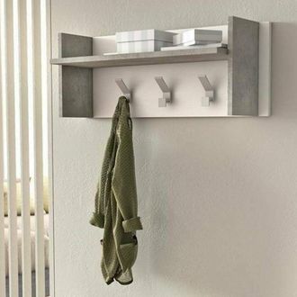 Dmora Muebles De Entrada Dkornvi, Perchero Con 3 Ganchos, Estante De Almacenamiento De Pasillo, 100% Made In Italy, 90x29h34 Cm, Blanco Y Cemento - Dmora