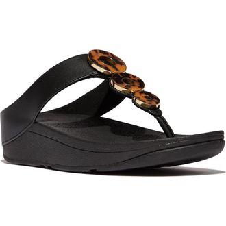 FitFlop Fino Resin Hoop Lea Sandal in All Black at Nordstrom, Size 8.5