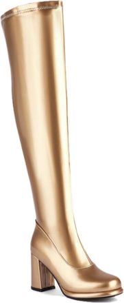 Generic Womens Fashion Stretch Over The Knee High Boots with Thick Block Heel and Side Zipper Design for Ultimate Comfort and Style (Gold, 4.5)