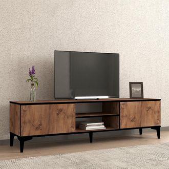 Dmora Mueble Para Tv Fonni: 1 Estante, 2 Puertas, 4 Compartimentos, 180x40x50h Cm, Roble Marr&oacute;n
