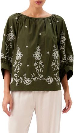 Karen Kane Eyelet Embroidered Top in Olive at Nordstrom, Size X-Large